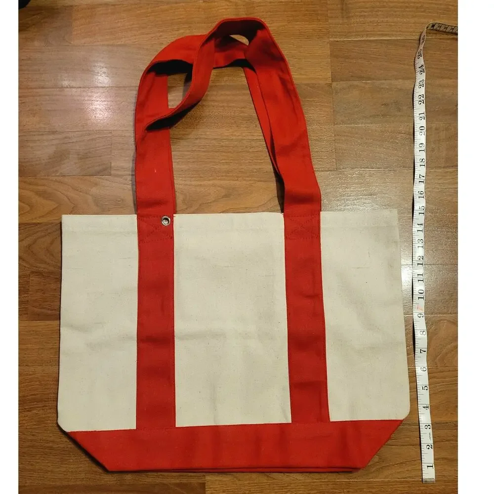 Sturdy Cotton Blend Red and Beige Tote Bag